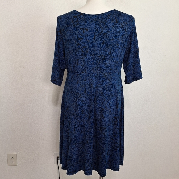 Lucie Lu Blue Black Sweetheart V-Neck Preppy Feminine Midi Dress Plus Size 2X - Picture 4 of 6